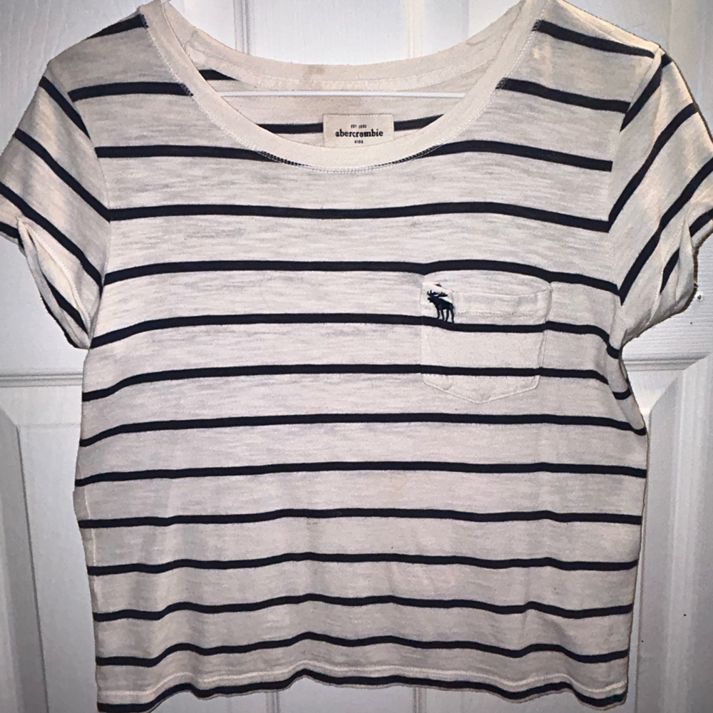 Abercrombie kids, navy blue and white striped T-shirt